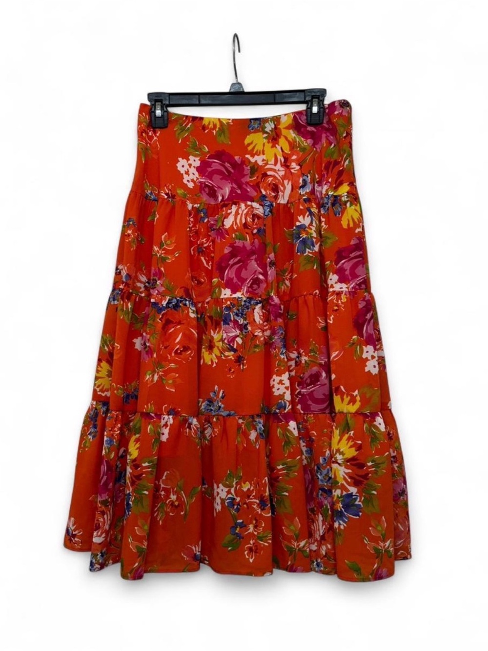 Chaps orange floral midi skirt